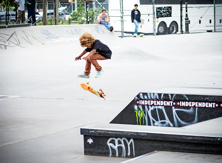 <!--danyc19finals-->

Under the learning hand of Danny Fuenzalida, Zion Effs takes a Tre Flip into the abyss.