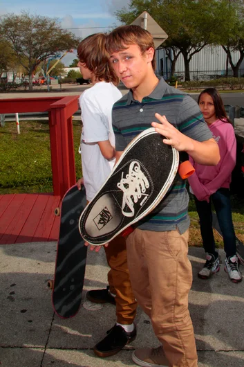 <!--vans50th-->

This dude came prepared with the Vans Authentic Cruiser.