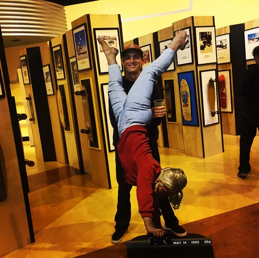 <!--zatcali-->
Warzaw getting loose with a cardboard cutout of Patti McGee from the cover of Life Magazine, May 14, 1965.