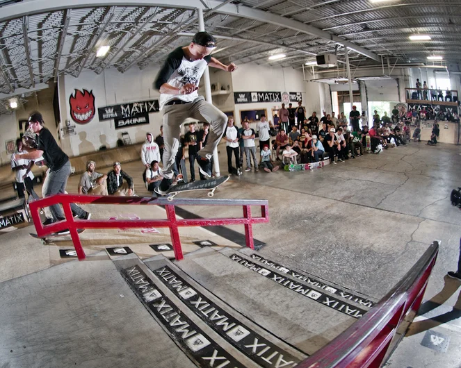 <!--damnammn14finals-->

Dan Coe has a million variations of this trick on lock and they are all awesome.  Kickflip backtail fakie during best trick. 