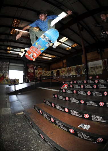 <!--aycz14-->

Danny Fuenzalida and the MIA Skateshop crew stopped by the park before the contest kicked off. They were here filming a Nike SB wear test of the new Janoski. Looks like those new SB's have the nice flick, as seen here in Danny's switch frontside heelflip down the stairs.

