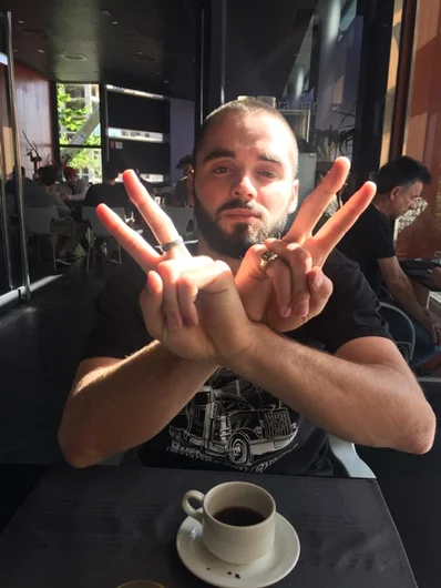 <!--sls15-->

Berger, peace out. Photo by Schaefer.