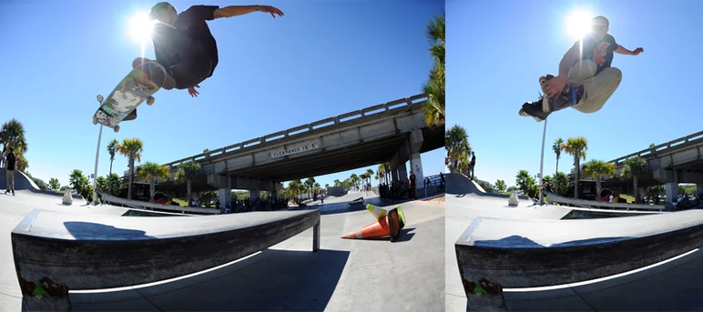 <!--hj2014-->

Zack Wallin was quietly destroying the street course. I think he ollied over every obstacle there. Zack frontside 180'ed over the entire box, and right after he landed it, Blade Runner tried to one-up him.


