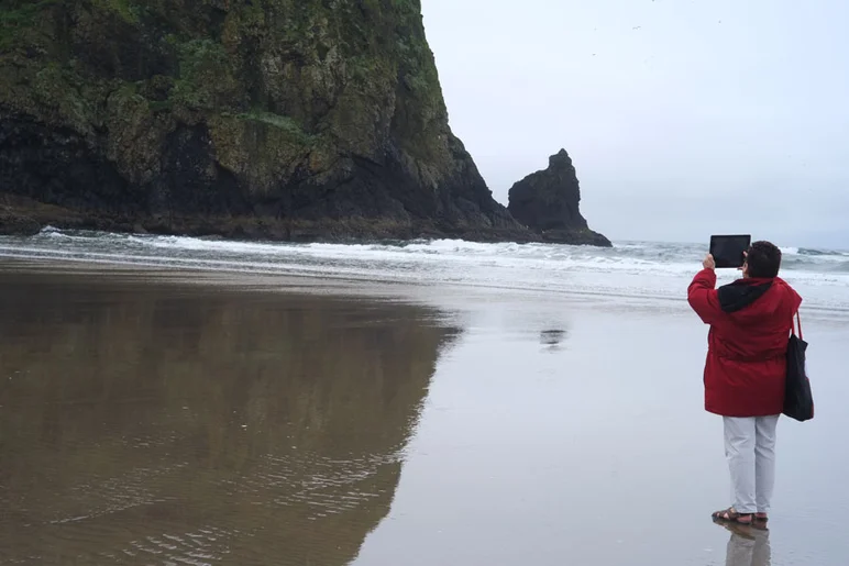 I believe that's the rock that Chester Copperpot built into his legend key thing. I stayed an extra day to go to the beach where they filmed The Goonies.  I love watching moms take iPad vacation photos.  I've seen it go on around the world.<!-- Portland 2013 for Some Nike Bid'niss -->