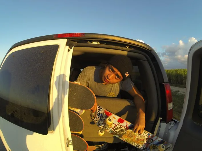 <!-- texasGoProNov13 -->

Uncle Sam organizing the boards. Fitting twelve skaters in a van is not the easiest task.