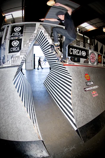 <!--cm153-->

Chase Webb puts on his banzai face for a FS Grind blast off.