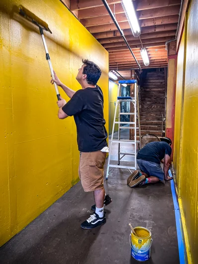 Our hallway is even getting some love in the form of a fresh coat of Gold (not yellow) paint. DJ and Elvin are looking like some Pros.
<!--thursdayam2023practice-->