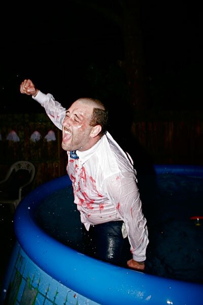 Death to Taxes soaked from jumping in the pool
