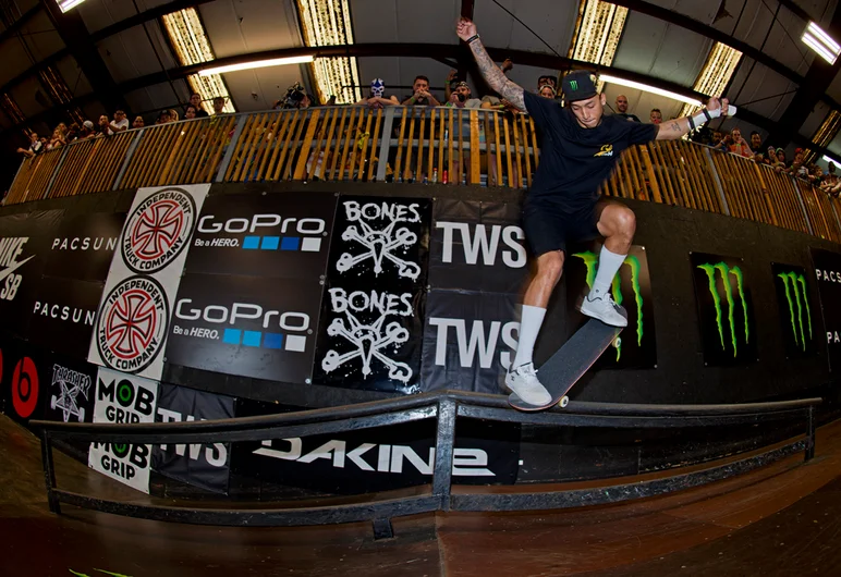 <!--sundaydaypro15-->

I don’t know what’s cooler: Nyjah’s Frontside Crooked Grind Pop-Over, or the kid's Chupacabra mask in the background. 