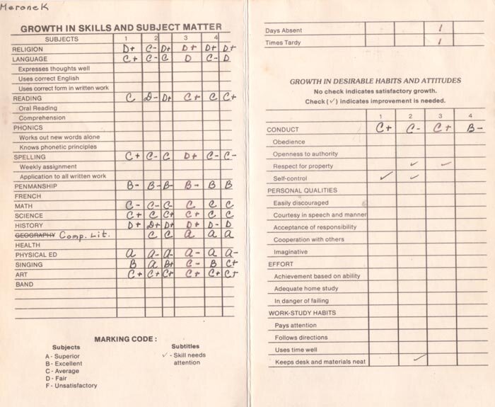 Rob Meronek's Report Card