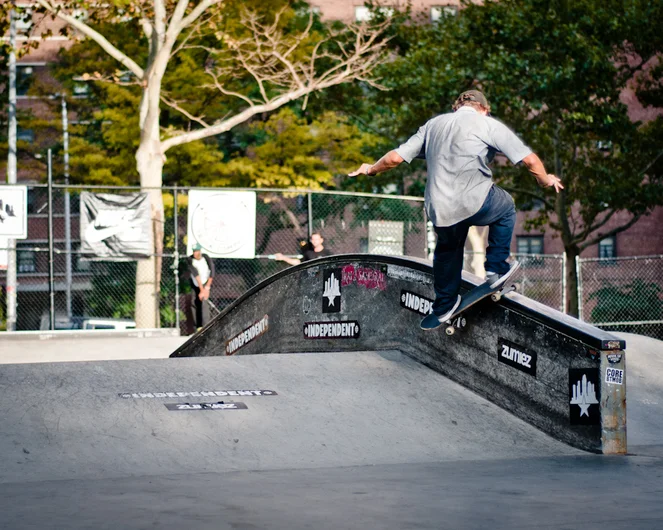 <!--nyc14day3-->

Dan Corrigan going up with a front smith during the best trick comp.