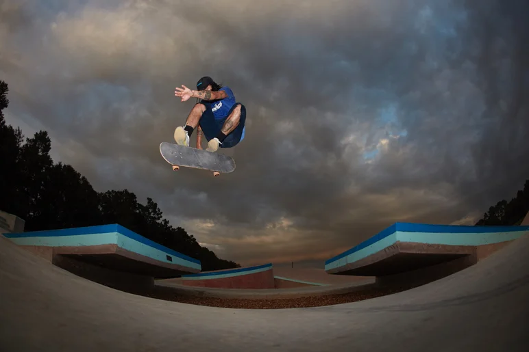 Santiago hucks a scenic nollie inward heel over the bump to bump at Crestview. <!--b4btexas21-->