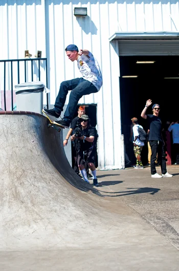 <!--PRO15-THURS-->

Justin Strubing gets the Smith Grind all while Jake Smith says hello.