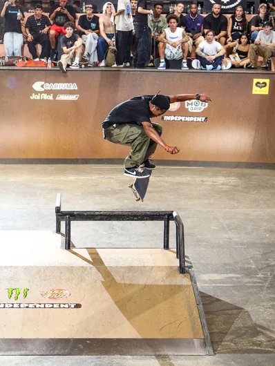 James Cobb made Tampa proud with an awesome run. Fakie Flip over the Bump to Bar
<!--tampaam2023qualifiers-->