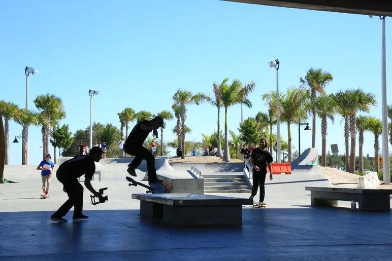 <!-- brandonskatepark2013exp -->

Ryan Gallant dodges the scooters and starts off the session with a kickflip fs crook.