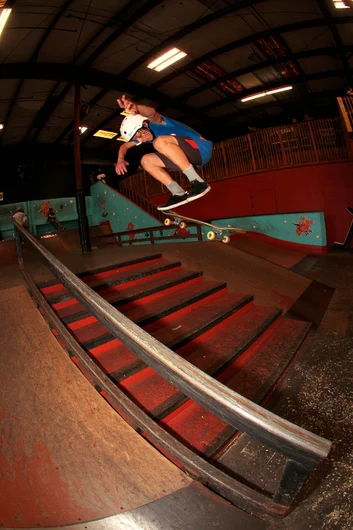 <!--btsb16-->

Back inside, the 13-15 Division was wrapping up. Jovani Calo came through from Georgia to Switch Heelflip down our stairs.