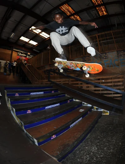 <!--springroll14-->

Amir Denis made these proper kickflips during practice and even one-upped himself with a 360 flip down the stairs during his jam in the 13-15 division, but couldn't put all the pieces together today. Don't worry Amir, there's always another contest.