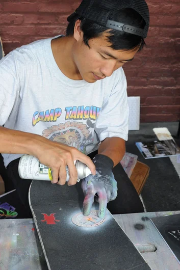 Grip tape crafts in the courtyard by Spank.<!-- Damn Am Los Angeles 2013 Qualifiers -->