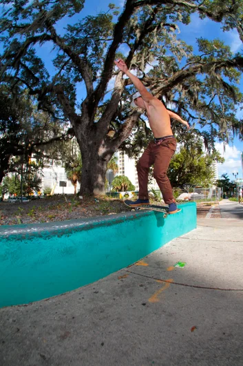 <!--exp115-->

Its great having our filmer Frank Branca on the crew because he knows all the spots. Frankie going the distance on the FS Boardslide.