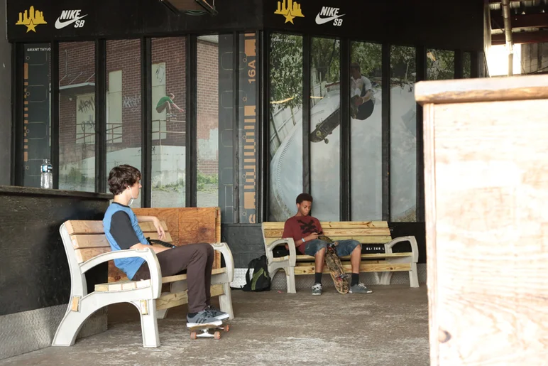 <!--procoursedemo20152-->
Skating is limited right now, but it's also FREE until we finish up all the work. These dudes taking advantage of the new benches around the park.
