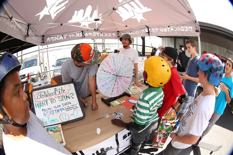 <!-- russpopevans -->

SPoT Wheel Bite commander Casey Wayne was giving away free SPoT and Vans gear all day.