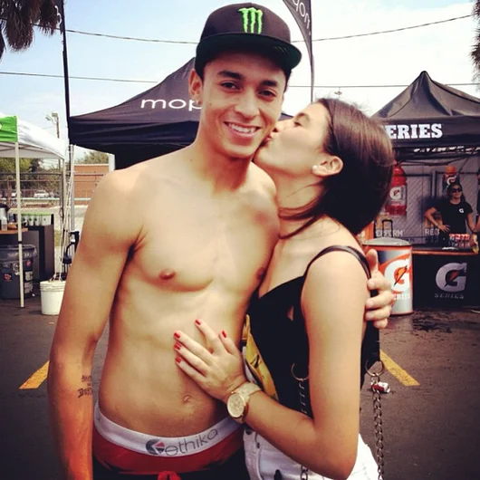 Nyjah is mostly shirtless in his photos with fans.  That leads to stuff like this, sometimes even with dudes.<!-- Tampa Pro 2013: Samples from Instagram -->