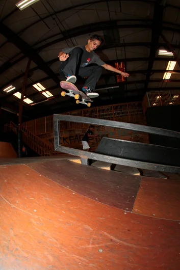 <!--b4b-photos-->

Alejandro continuing the nollie trend with this Nollie Half Cab over the rail.