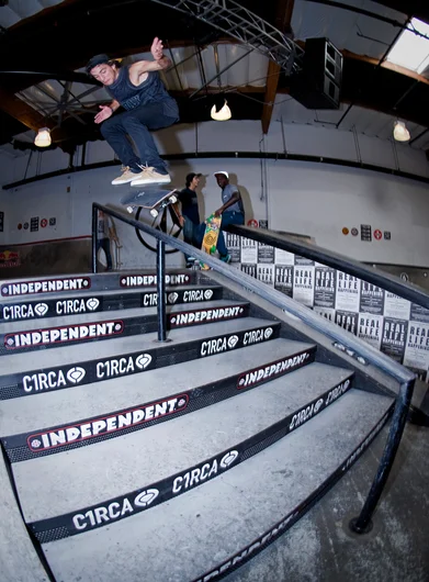 <!--cm153-->

Micky Papa runs things in the Rail and Hubba section, this time with a Nollie Flip Back Grind.