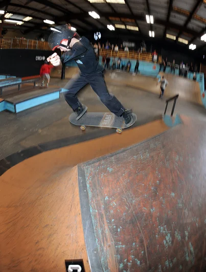 <!--vday16-->

Danny Boyd, also in the 8-and-under division, is such a pleasure to watch ride a skateboard. He is fearless. It’s hard to believe Danny is only 7 years old when he makes tricks like this backside 180 the hard way over the hip. Danny took first place in the 8-and-under division, but all the kids in this division win because they’re brave for entering. It’s my favorite division to watch.