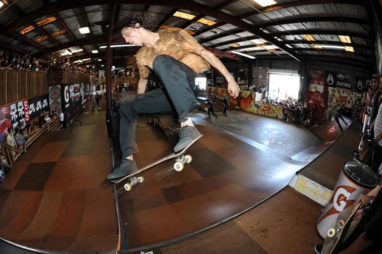 <!-- tampapro2014qualifiersaaronandfrank -->

Evan Smith is by far one of my favorite people to watch on a skateboard. He skates so fast and utilizes the course so different than everyone else. Here, Evan smith grinded through the corner tranny and pulled it up into 50-50, rolled out onto the deck, took a push or two then ollied across this gap into the china bank. Evan qualified 9th.