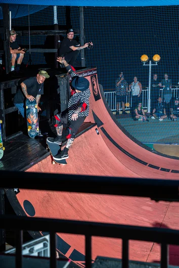 Crowd shot of a Christian Hosoi front smith

<!--floggingmollycruise23-->