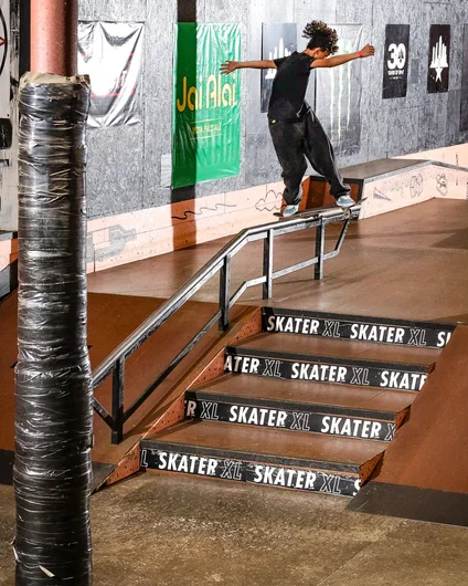 Followed by a kickflip front board on the rail

<!--backtoschoolbash23-->