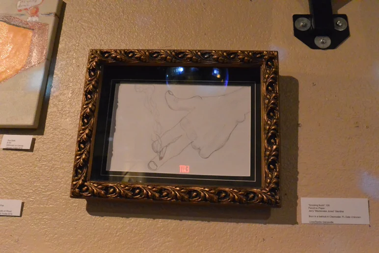 <!--bokmaartshow-->

Sketch of Justin's hand smoking a butt. The nubby. By Jerry “Blacksnake Jones” Giardina. SOLD OUT.