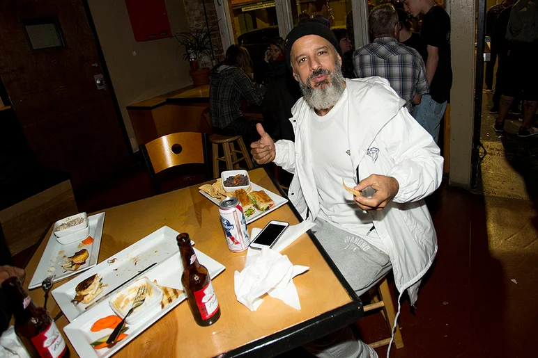 <!--pro16frinight-->

Felix Arguelles tryin to get some grub in at The Bricks.