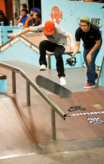 <!--am15-thursday-->

Christian Dufrene nephew of Andy Dufrene escapes from the clutches of the butt filmer with a Tre Flip Lipslide.