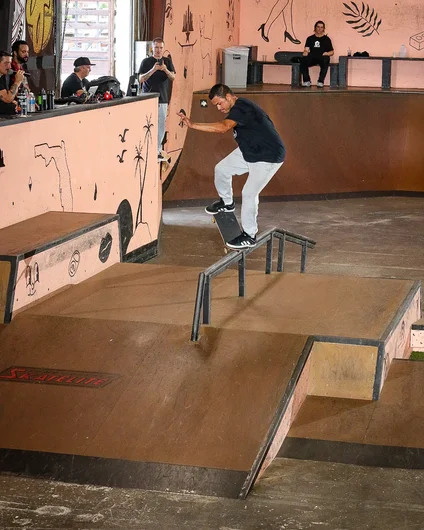 Tiago destroyed the 30 and Up Division with tricks like this Nosegrind.

<!--schoolsoutjam2023-->