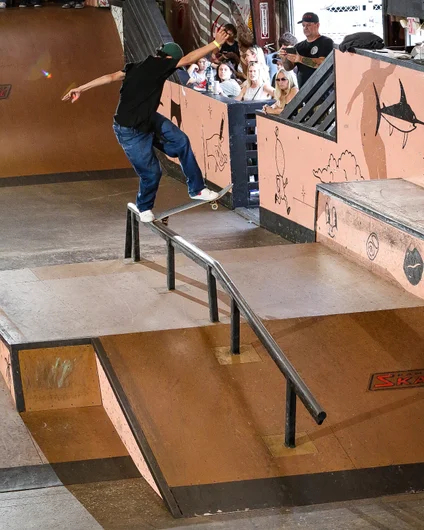 Frederick Shawn Albrekt showing off his progress to the judges with a front blunt

<!--schoolsoutjam2023-->