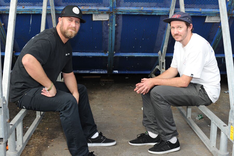 Gabe Clement and Paul Shier under the vert ramp