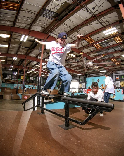 Karis with a back board on the bump to bar for Jason Information

<!--schoolsoutjam24-->