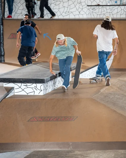 Ian had enough of the racing and waxed up the ledge for Cash for Tricks!

<!--goskateday22-->