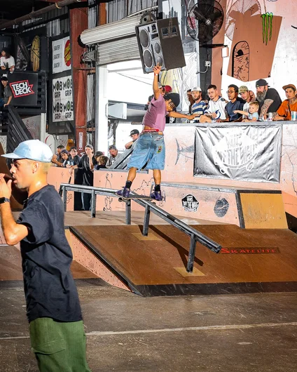 Myles repping the Boards for Bros crew with a big Gap Back Lip

<!--clashofthecrews23besttrick-->