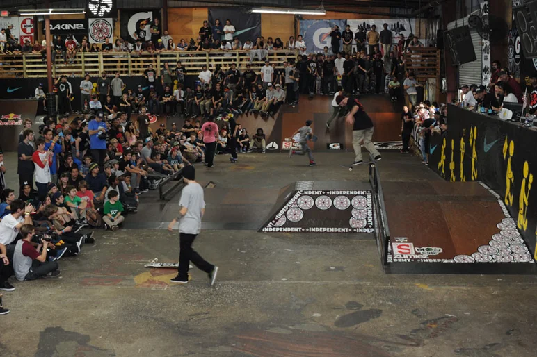 Independent Best Trick was total chaos as usual.   That’s Brodie Penrod about to big flip out of that backside tailslide.  Check the <a href=