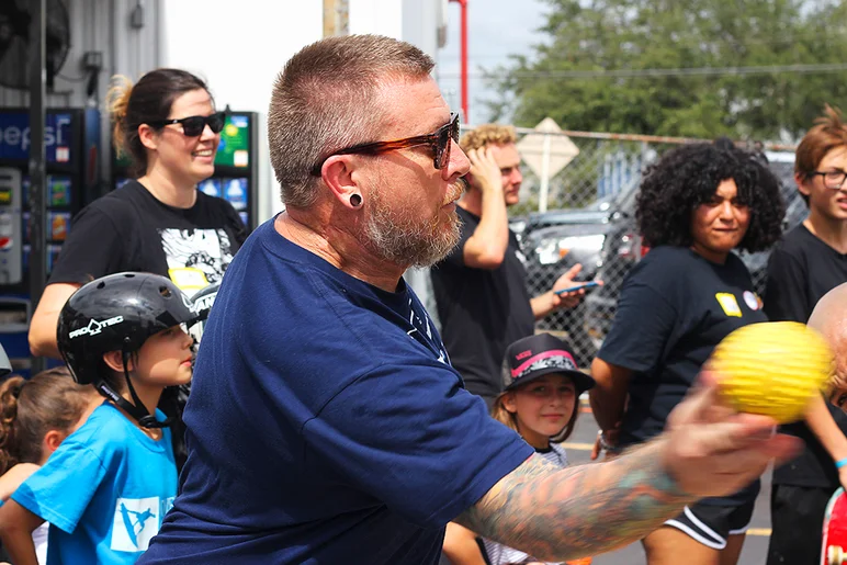 <!--b4bbuildday17-->
James from Atomic Tattoos about to hit his target.