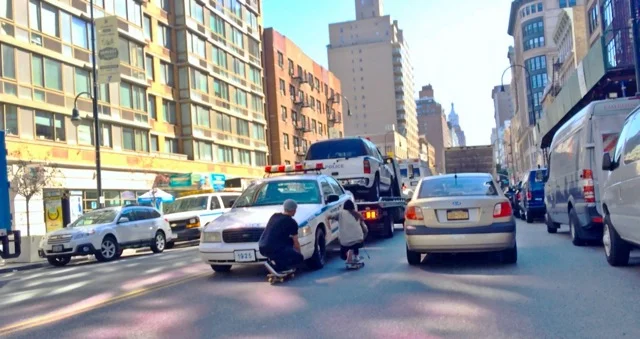 <!--NYCRT-->

Alex B. and Cameron came up with the NYPD cruiser being towed.