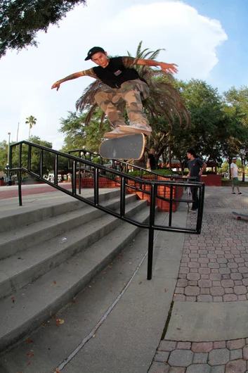 <!--bricks6photos-->

Robby Kirkland stretched this one out to the end for a Kickflip FS Boardslide on the flat.