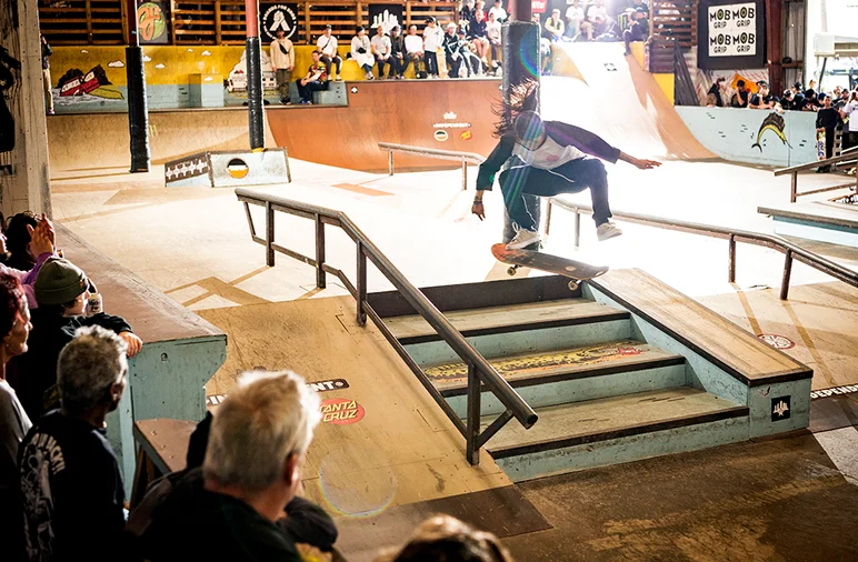 <!--pro20finals-->

Ana also gets her Kickflip on.
