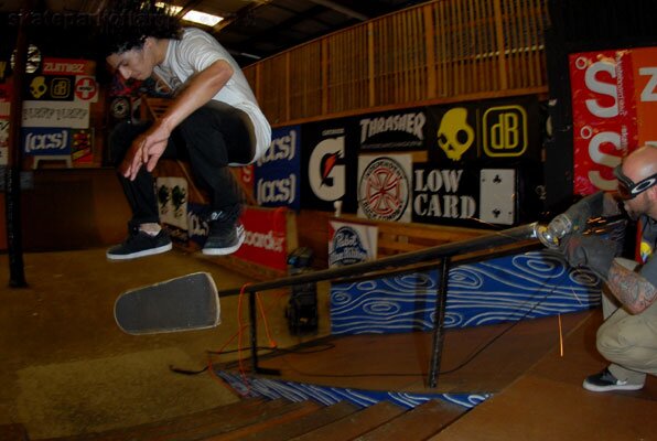 Yonnie is nollie flipping right through Frosty