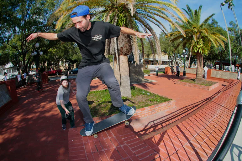 <!--toaweekend-->

Next spot was the plaza in Ybor. Kevin Coakley Ollied up to the bank and stuck this nose manny the ledge. 