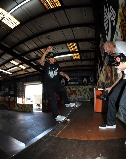 <!--tampapro2014-->

Rob Hoovis is working on the digital team for this year's contest. That's him double fisting cameras -- long lens and fisheye -- just so he doesn't miss a shot, like this high speed nosegrind.
