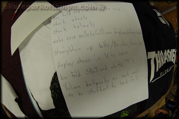 A Shop employee's typical to do list.  Get busy